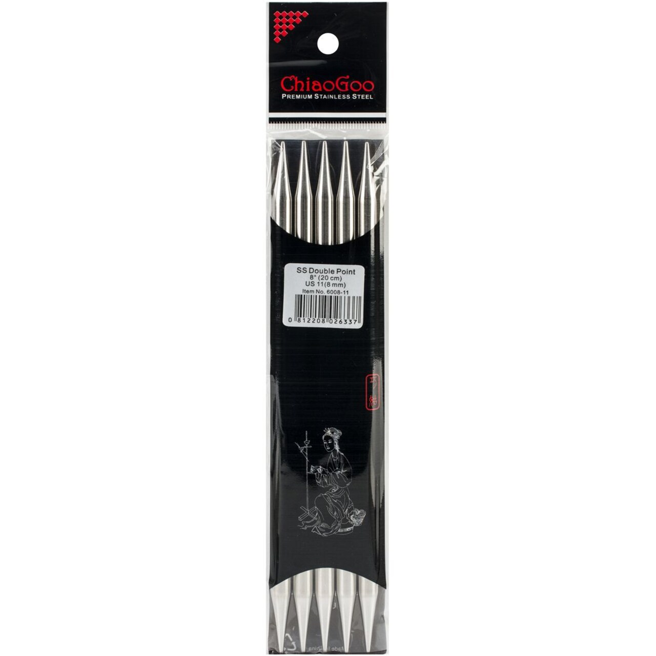 ChiaoGoo 8" Double Point Stainless Knitting Needles - Sizes US 1 - 11